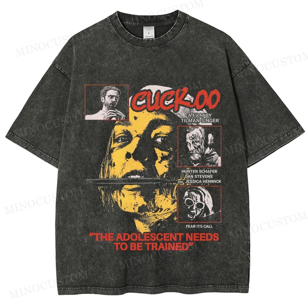 Cuckoo Horror Retro Collage Graphic Washed T-Shirt