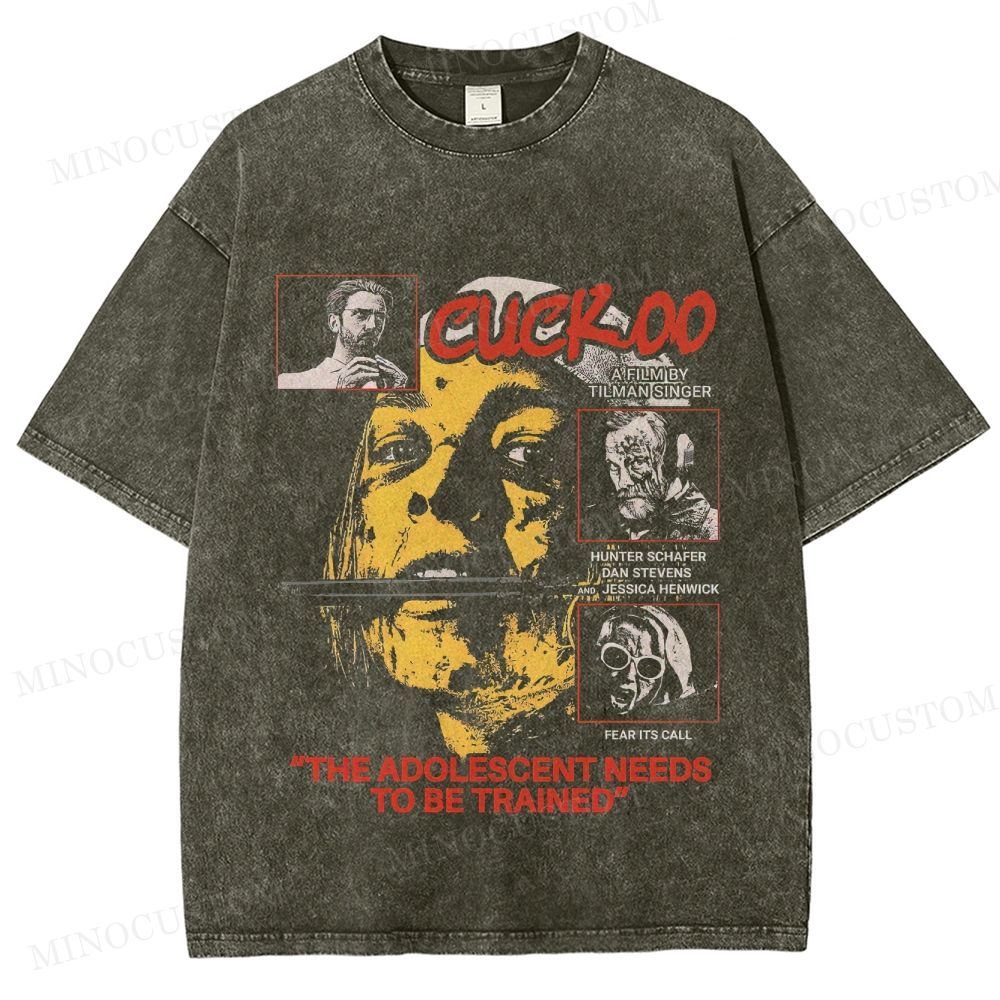 Cuckoo Horror Retro Collage Graphic Washed T-Shirt