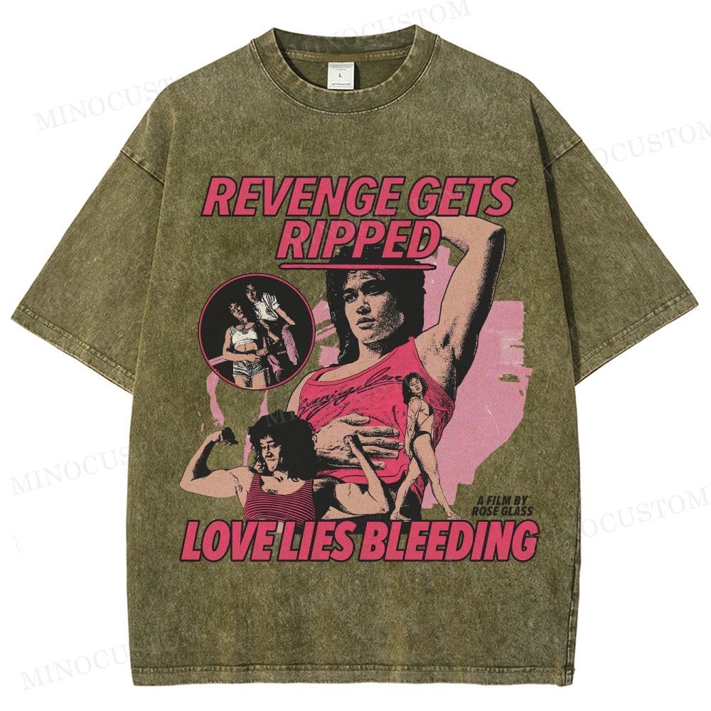 Love Lies Bleeding Action Thriller Retro Collage Graphic Washed T-Shirt