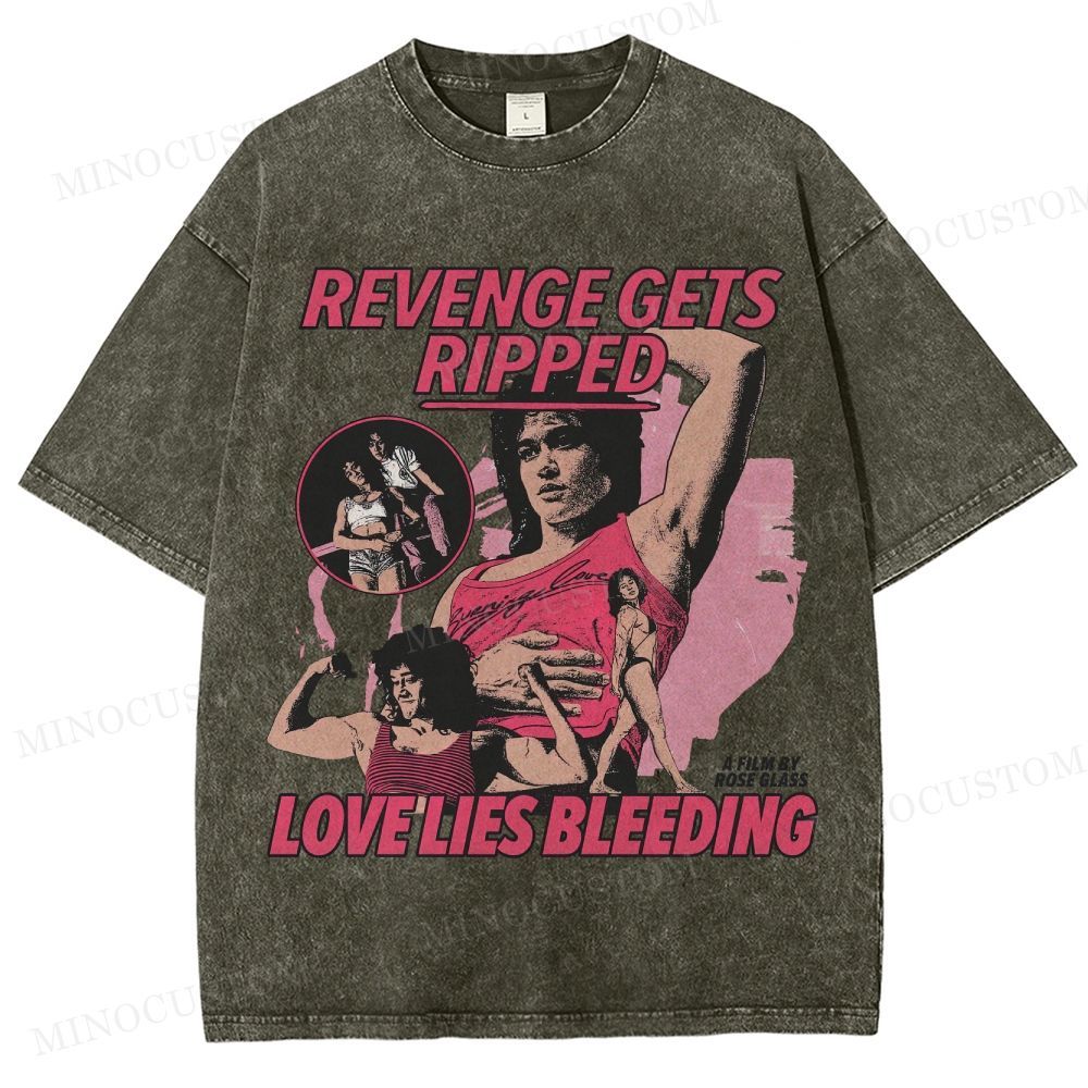 Love Lies Bleeding Action Thriller Retro Collage Graphic Washed T-Shirt