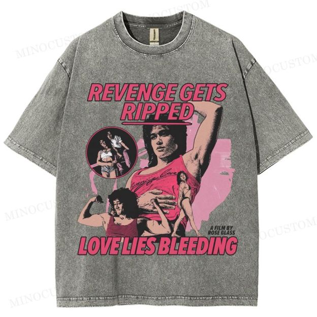 Love Lies Bleeding Action Thriller Retro Collage Graphic Washed T-Shirt