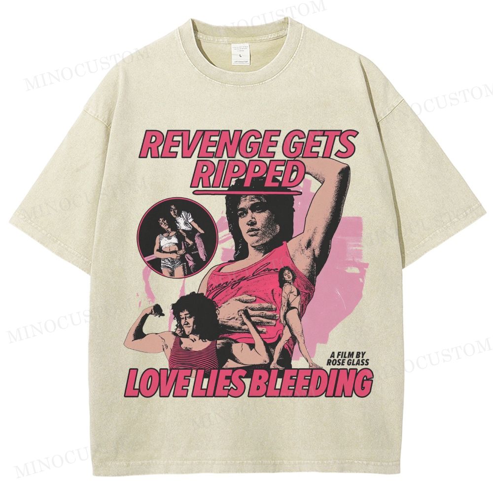 Love Lies Bleeding Action Thriller Retro Collage Graphic Washed T-Shirt