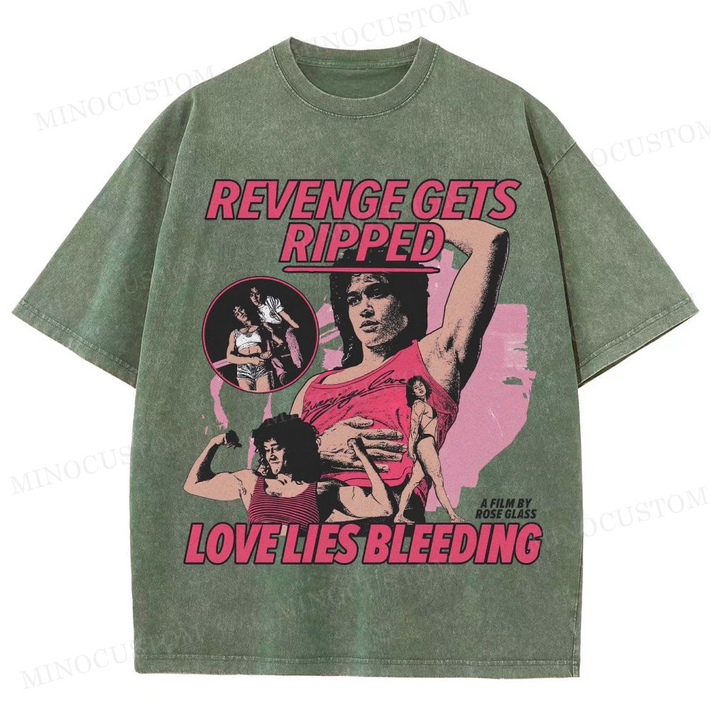 Love Lies Bleeding Action Thriller Retro Collage Graphic Washed T-Shirt
