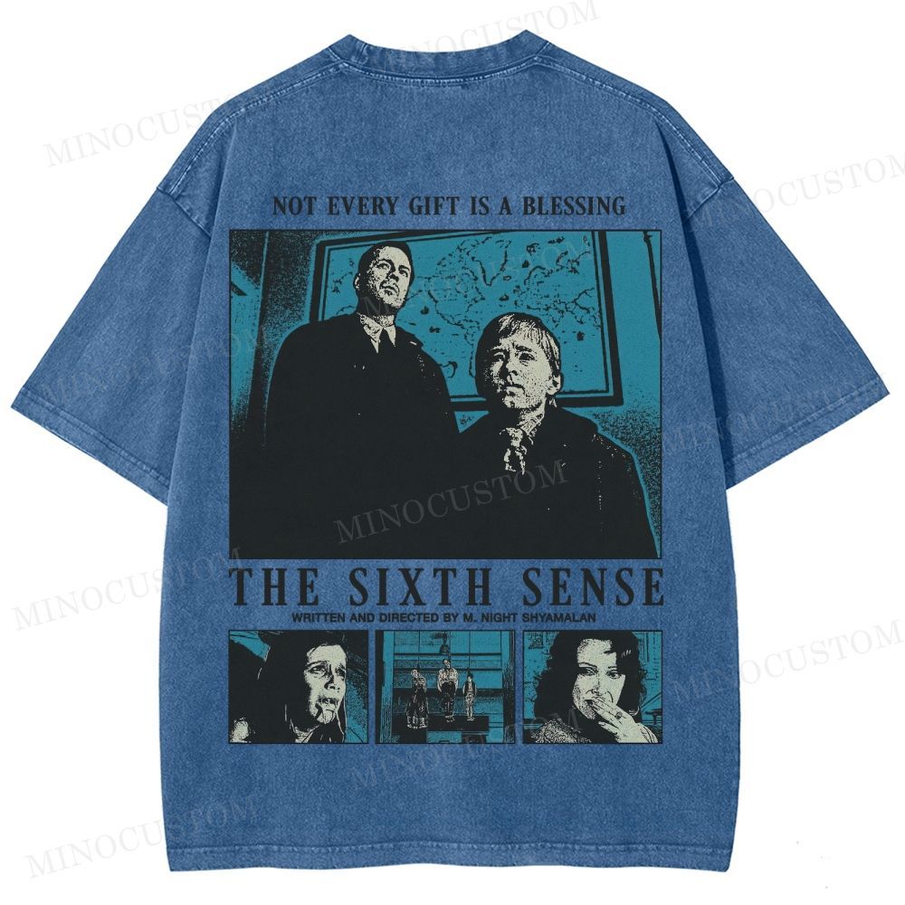 The Sixth Sense Psychological Horror Retro Collage Graphic Washed T-Shirt 