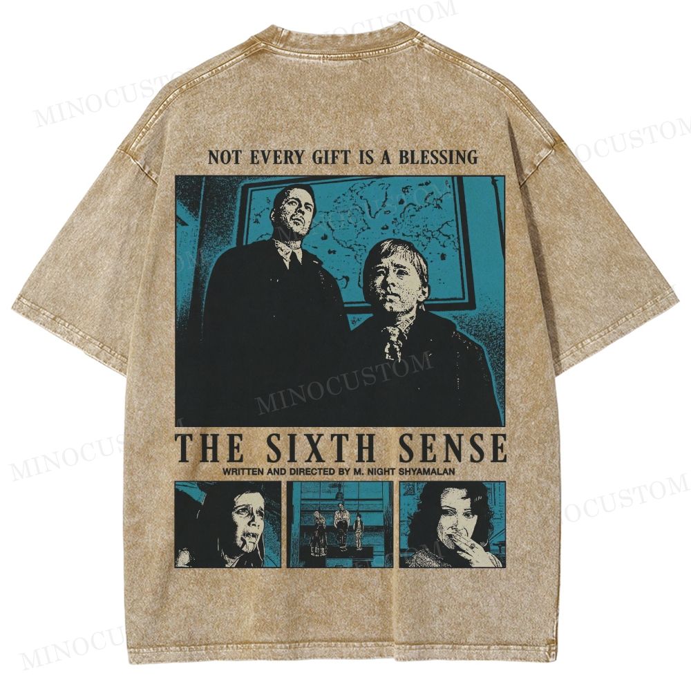 The Sixth Sense Psychological Horror Retro Collage Graphic Washed T-Shirt 