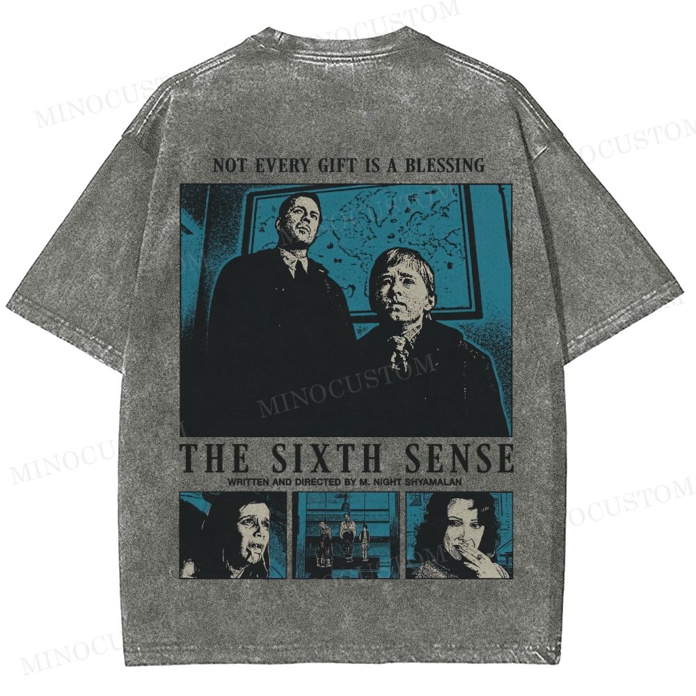 The Sixth Sense Psychological Horror Retro Collage Graphic Washed T-Shirt 