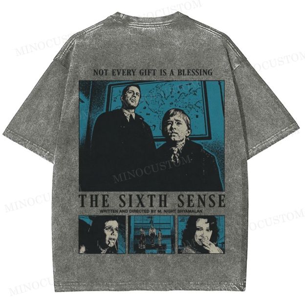 The Sixth Sense Psychological Horror Retro Collage Graphic Washed T-Shirt 