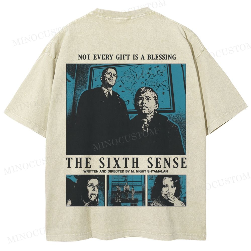 The Sixth Sense Psychological Horror Retro Collage Graphic Washed T-Shirt 
