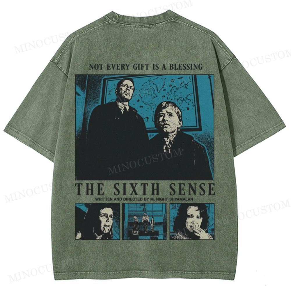 The Sixth Sense Psychological Horror Retro Collage Graphic Washed T-Shirt 