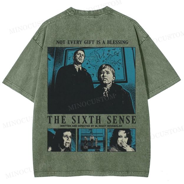 The Sixth Sense Psychological Horror Retro Collage Graphic Washed T-Shirt 