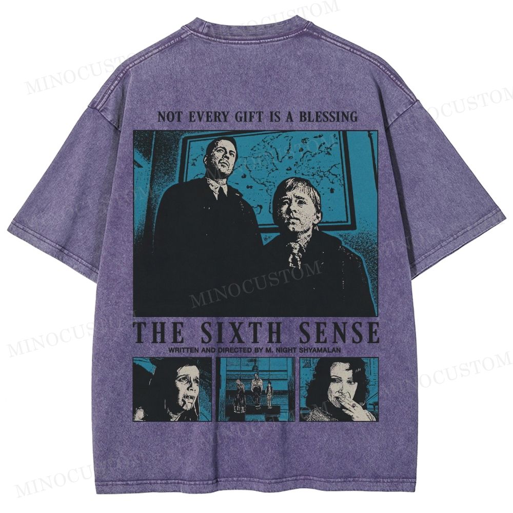 The Sixth Sense Psychological Horror Retro Collage Graphic Washed T-Shirt 