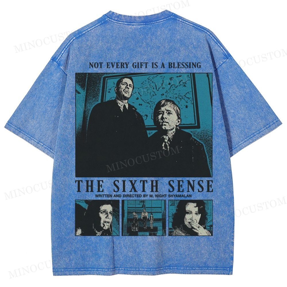 The Sixth Sense Psychological Horror Retro Collage Graphic Washed T-Shirt 
