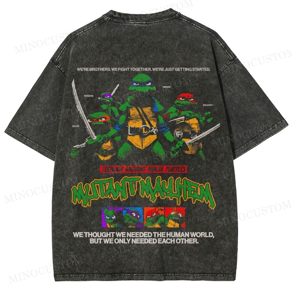 Teenage Mutant Ninja Turtles: Mutant Mayhem Animated Action Retro Collage Graphic Washed T-Shirt