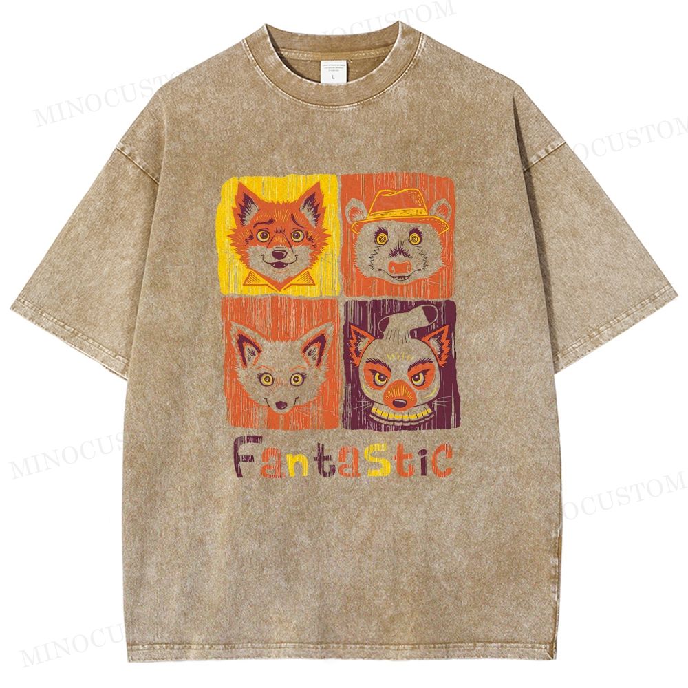 Fantastic Mr. Fox Animated Comedy Retro Collage Graphic Washed T-Shirt