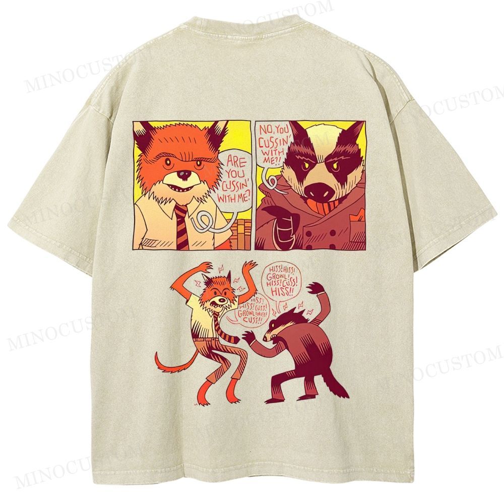Fantastic Mr. Fox Animated Comedy Retro Collage Graphic Washed T-Shirt