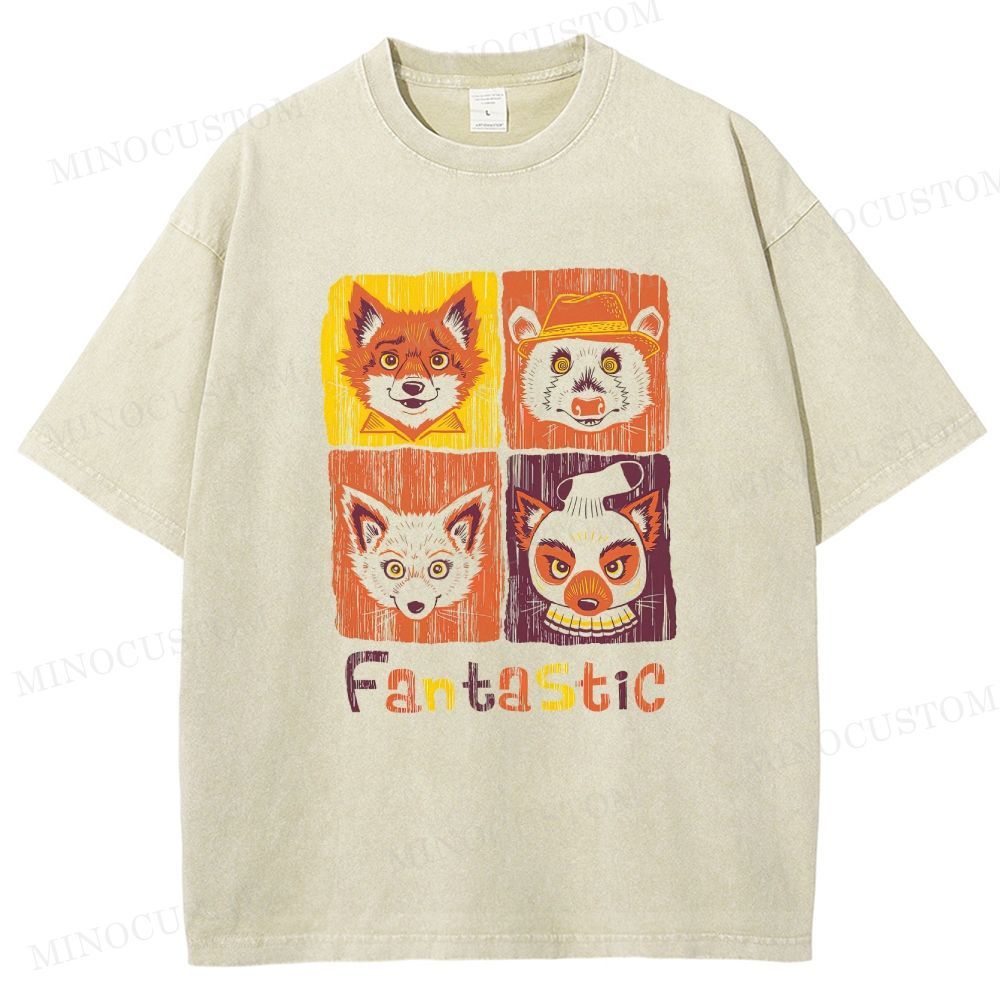 Fantastic Mr. Fox Animated Comedy Retro Collage Graphic Washed T-Shirt