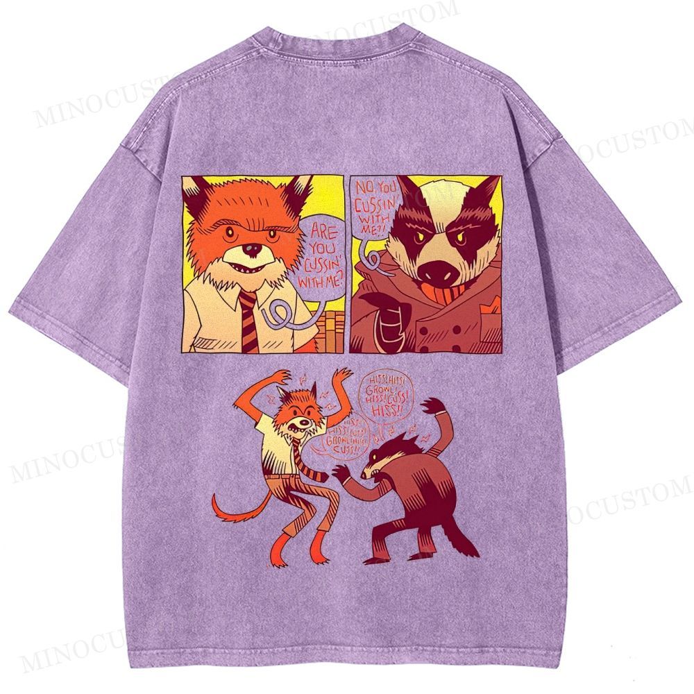 Fantastic Mr. Fox Animated Comedy Retro Collage Graphic Washed T-Shirt