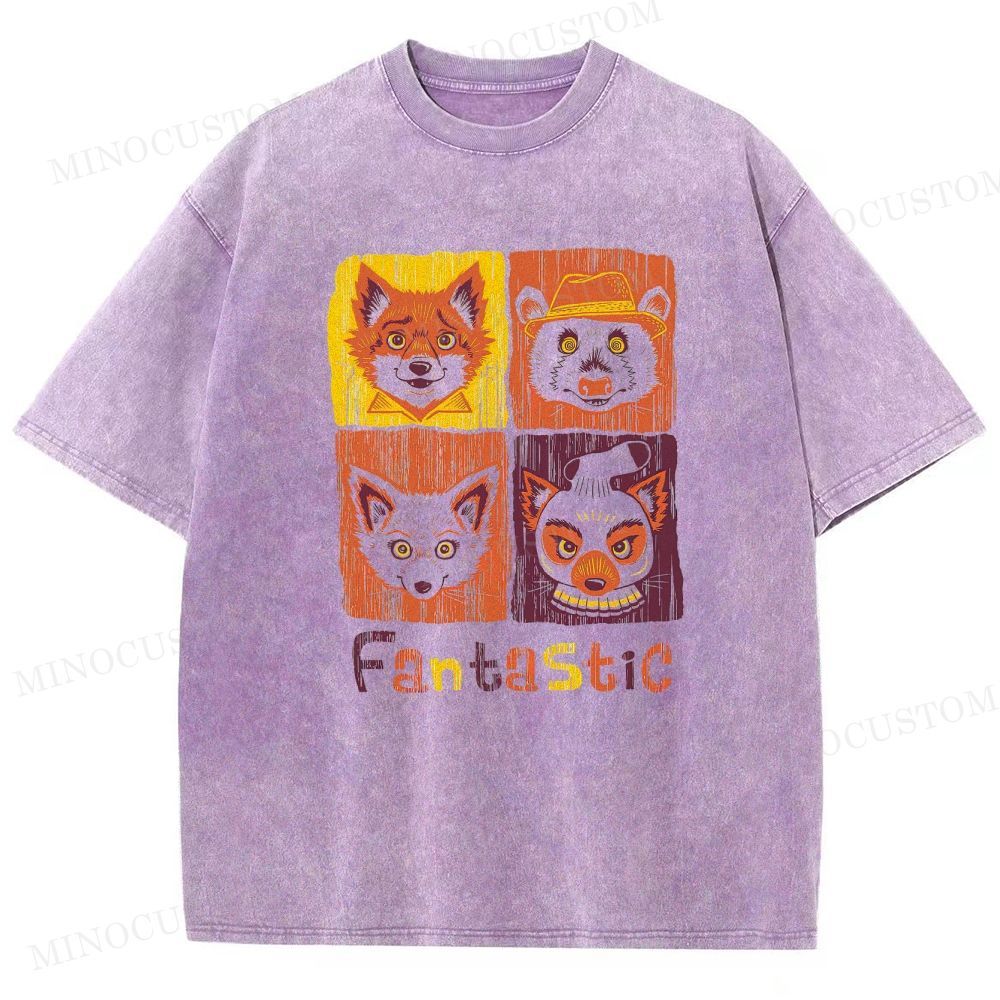 Fantastic Mr. Fox Animated Comedy Retro Collage Graphic Washed T-Shirt