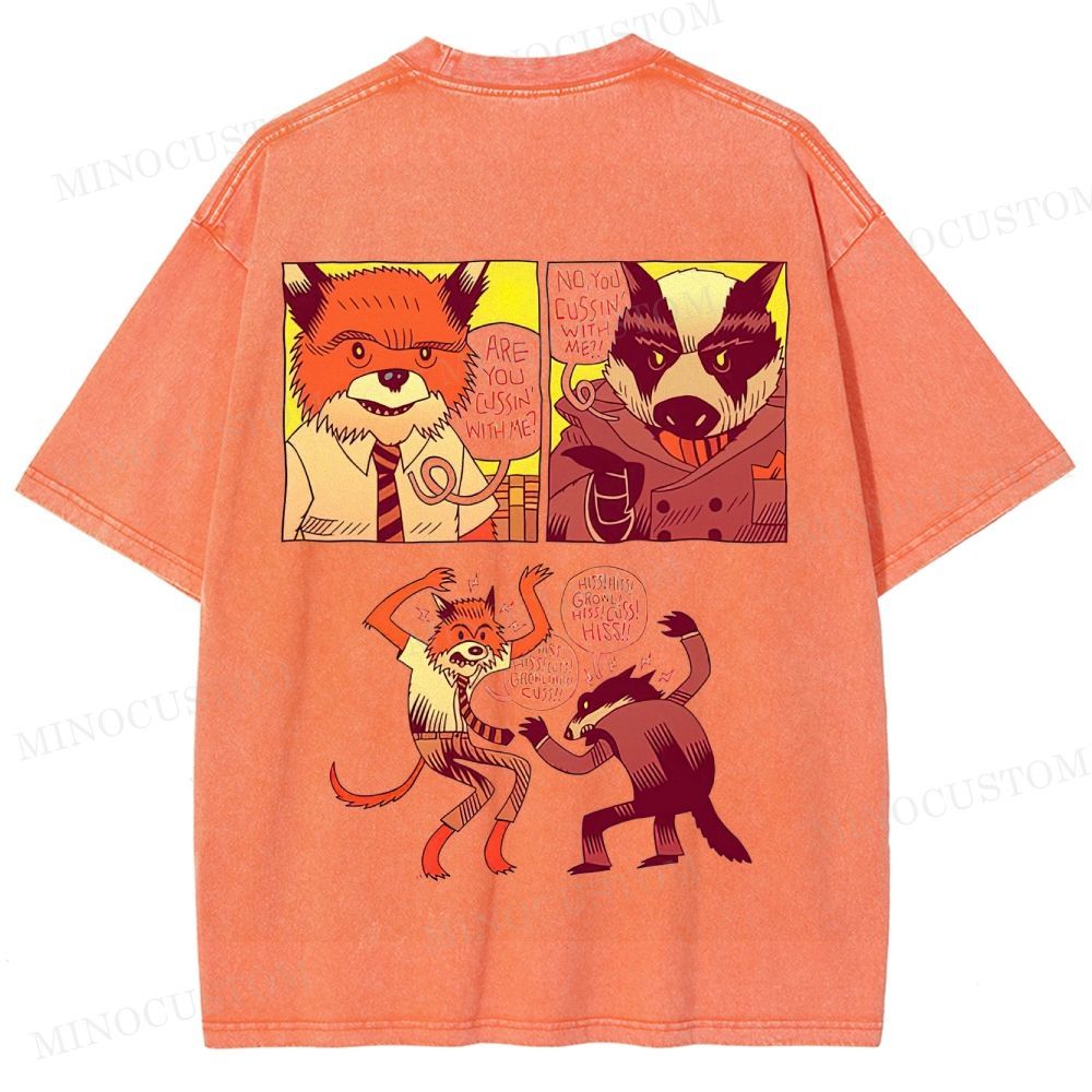 Fantastic Mr. Fox Animated Comedy Retro Collage Graphic Washed T-Shirt