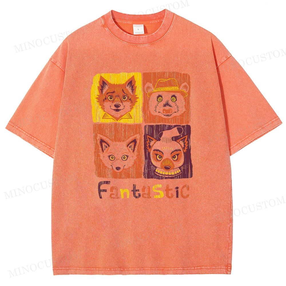 Fantastic Mr. Fox Animated Comedy Retro Collage Graphic Washed T-Shirt