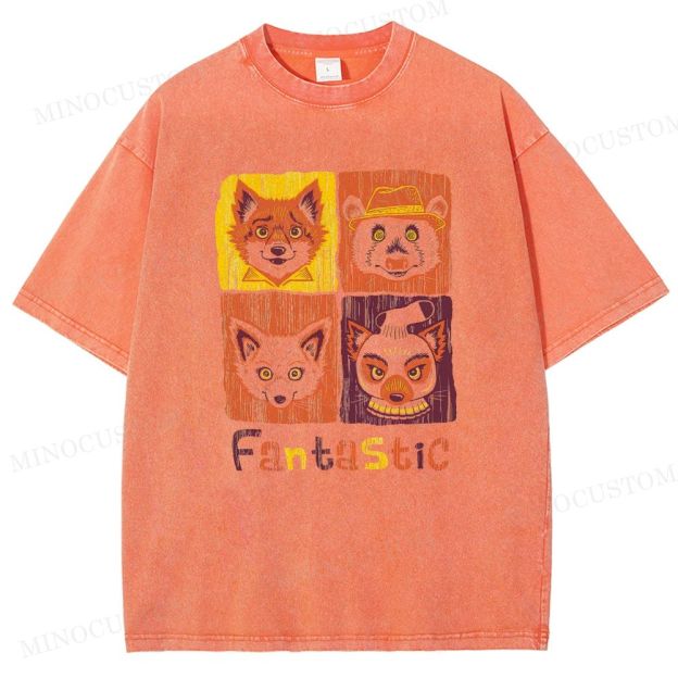 Fantastic Mr. Fox Animated Comedy Retro Collage Graphic Washed T-Shirt