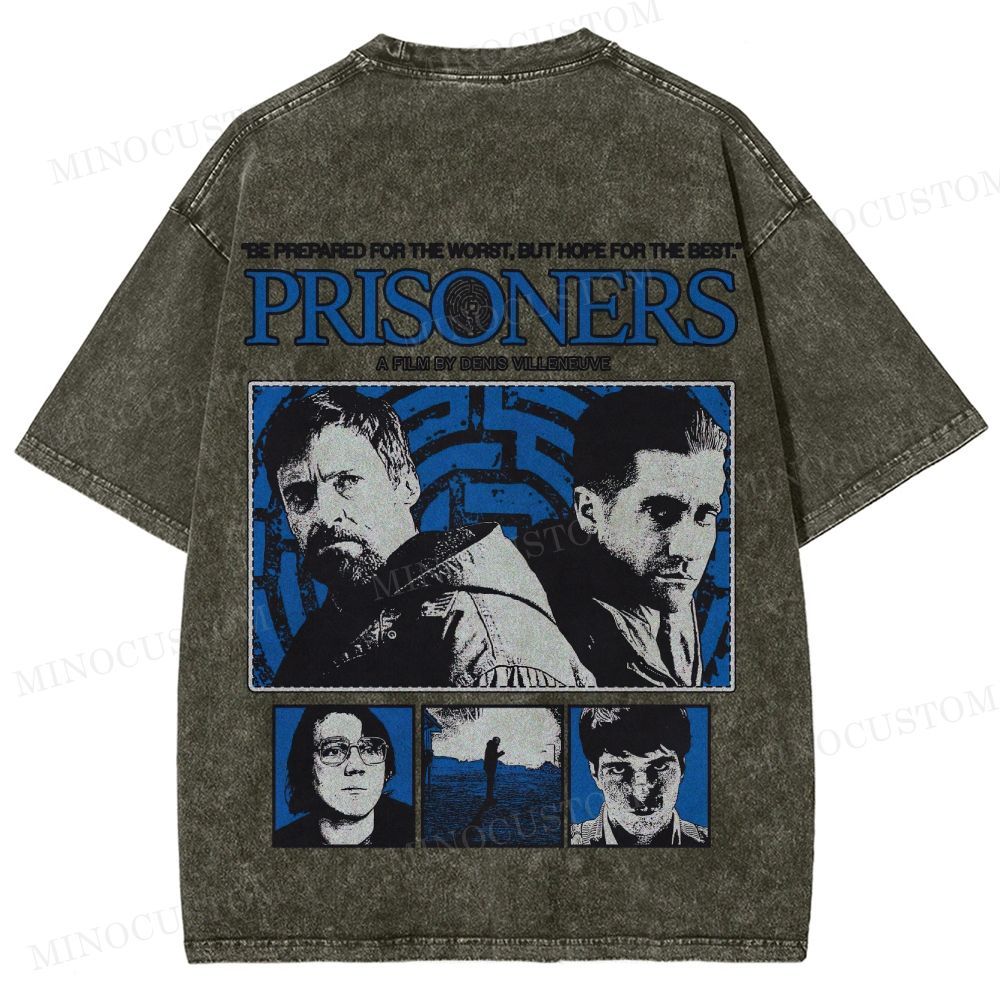 Prisoners Crime Thriller Retro Collage Graphic Washed T-Shirt 