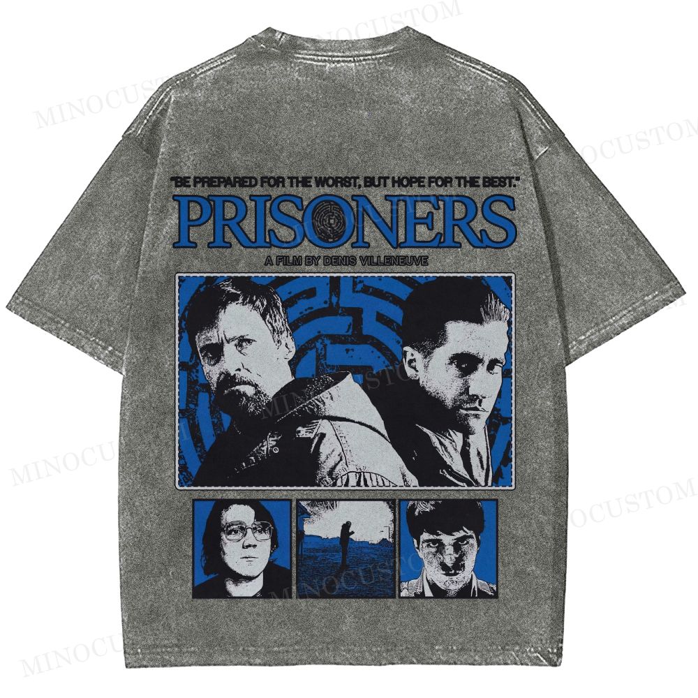 Prisoners Crime Thriller Retro Collage Graphic Washed T-Shirt 