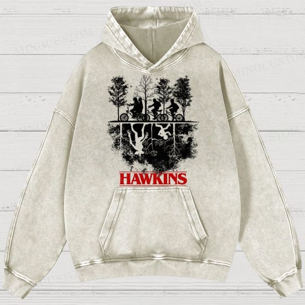 Sci-Fi Horror Town & Group Graphic Retro Washed Hoodies