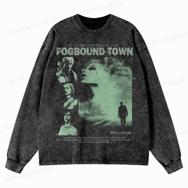 Fogbound Town Washed Long-Sleeved T-Shirt 