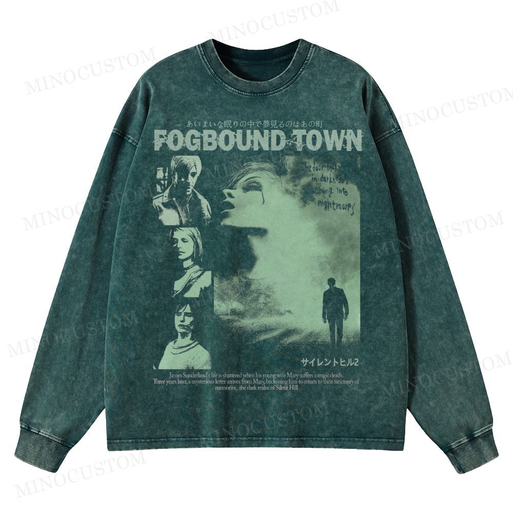 Fogbound Town Washed Long-Sleeved T-Shirt 