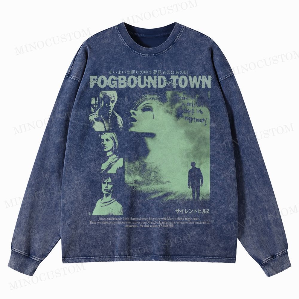 Fogbound Town Washed Long-Sleeved T-Shirt 