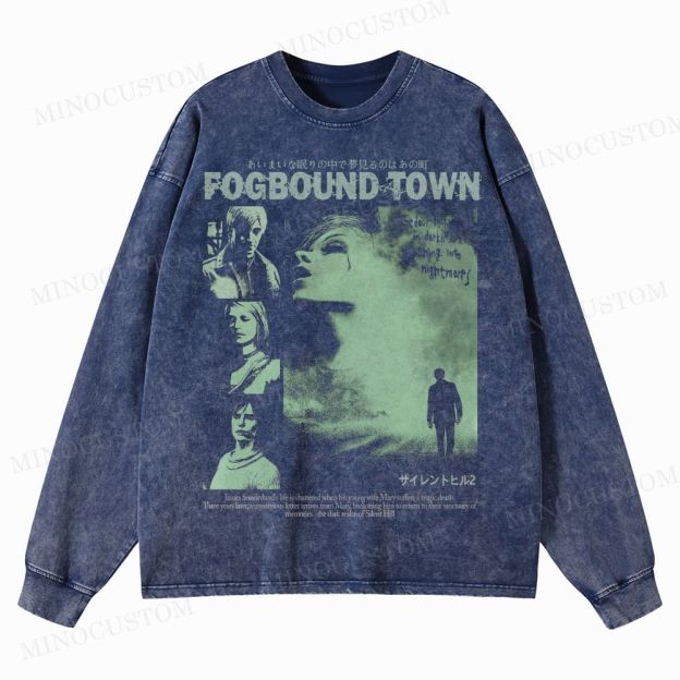 Fogbound Town Washed Long-Sleeved T-Shirt 