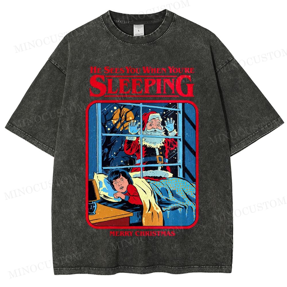 Horror Santa Holiday Graphic Washed T-Shirt