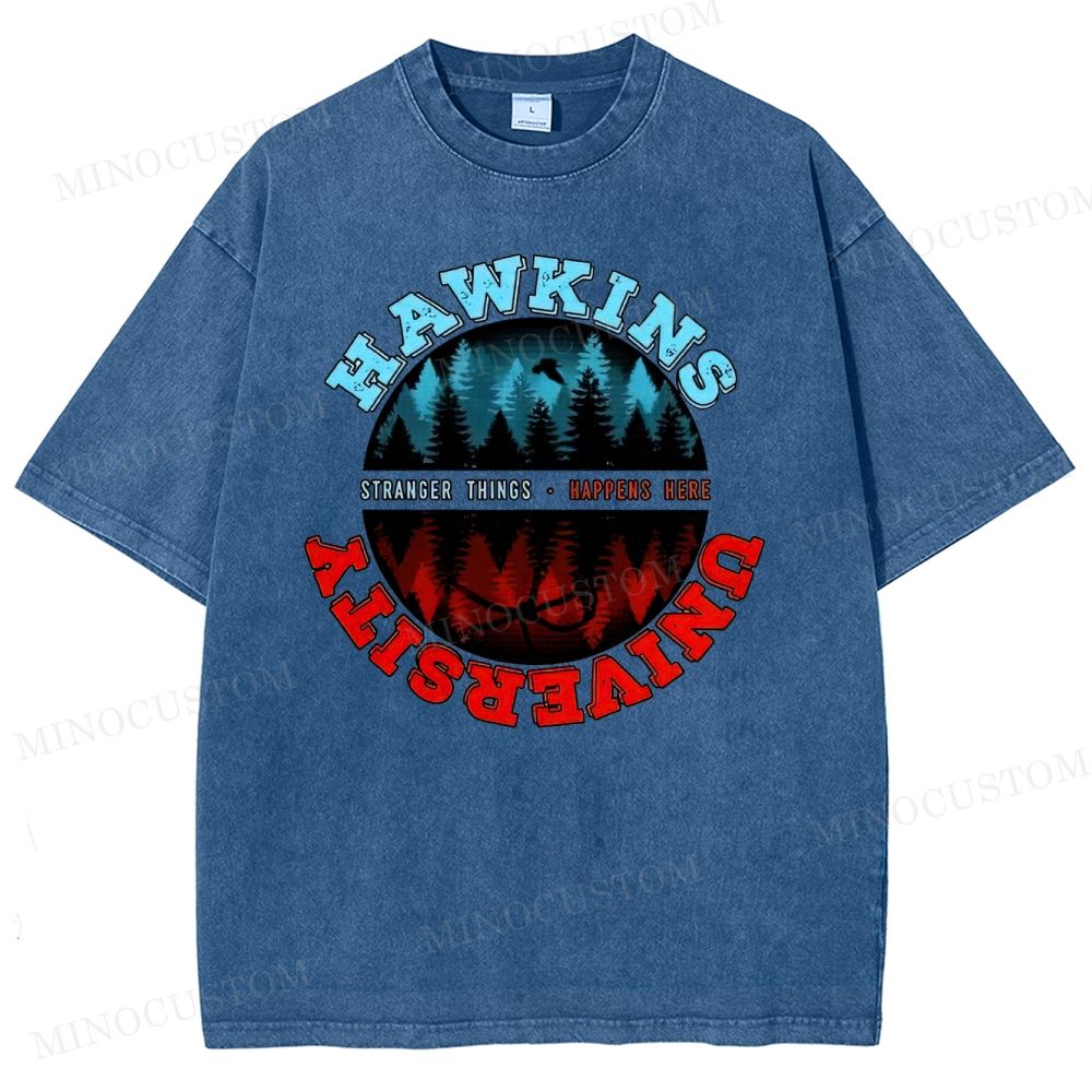 Retro Small-Town Supernatural University Graphic Washed T-Shirt