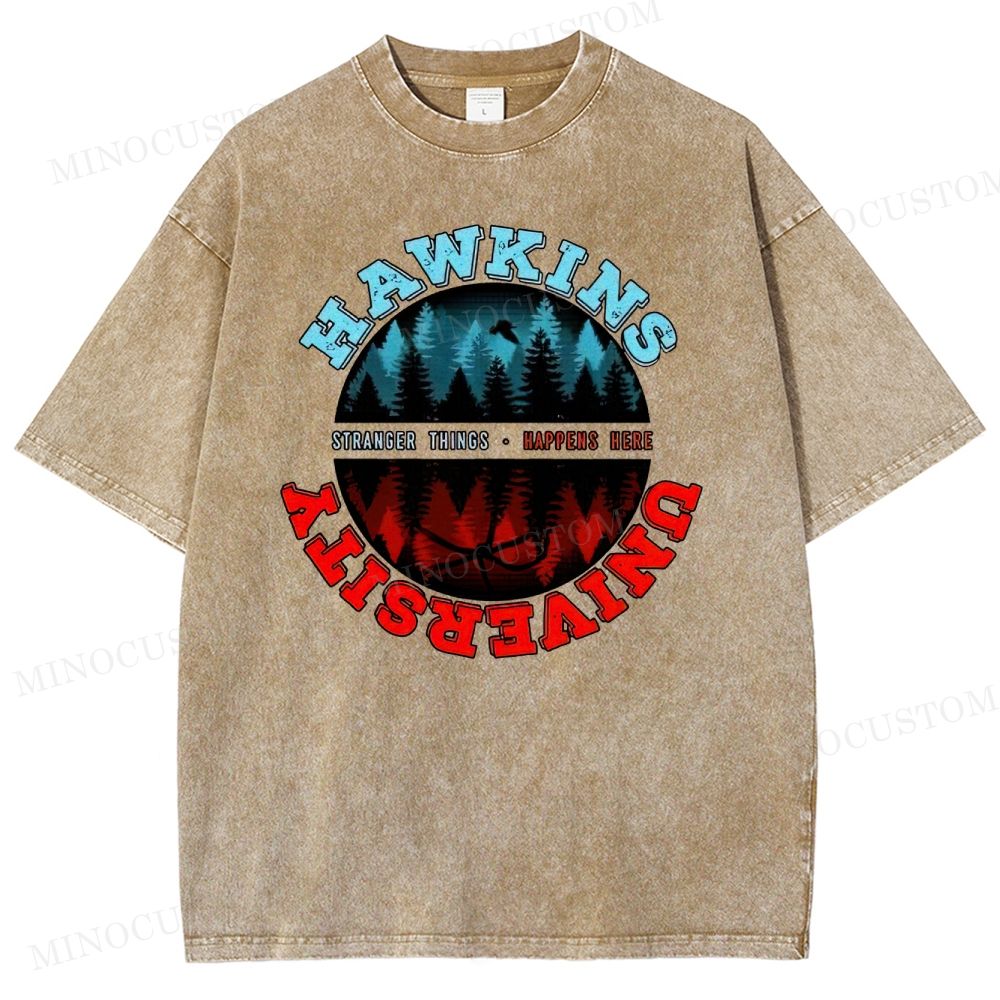 Retro Small-Town Supernatural University Graphic Washed T-Shirt
