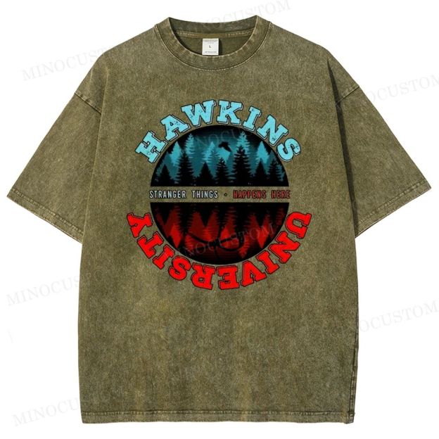 Retro Small-Town Supernatural University Graphic Washed T-Shirt