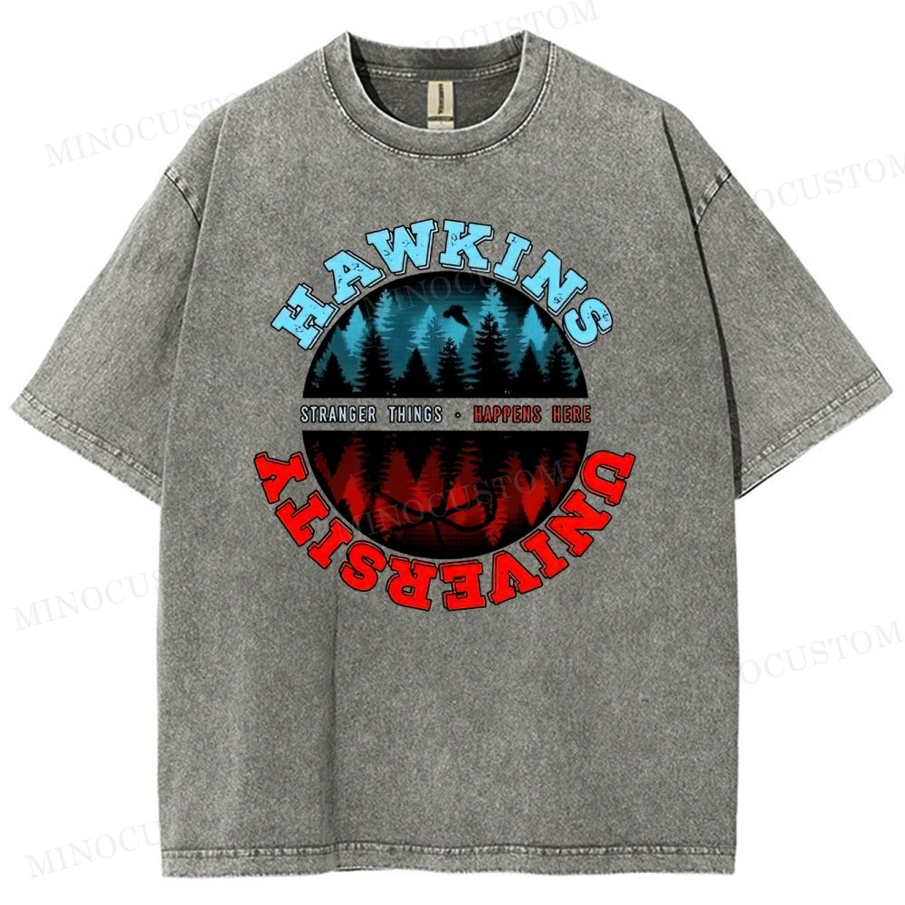Retro Small-Town Supernatural University Graphic Washed T-Shirt