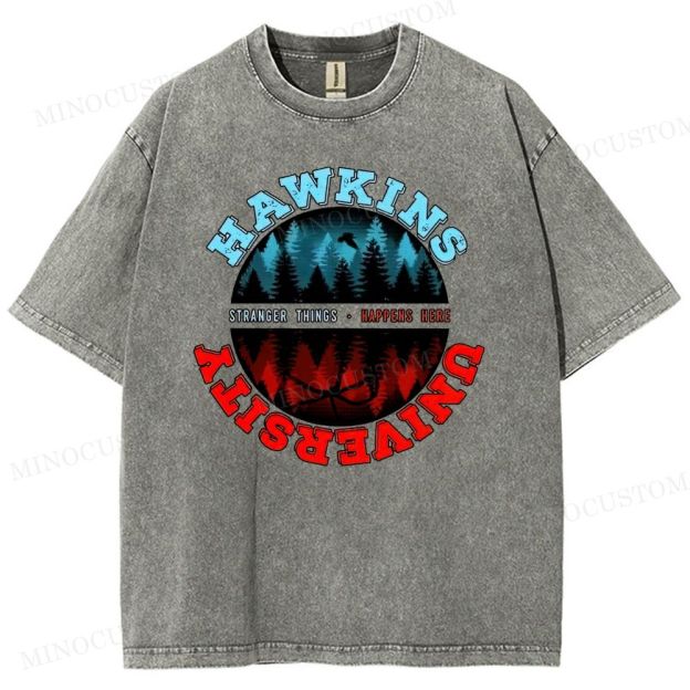 Retro Small-Town Supernatural University Graphic Washed T-Shirt