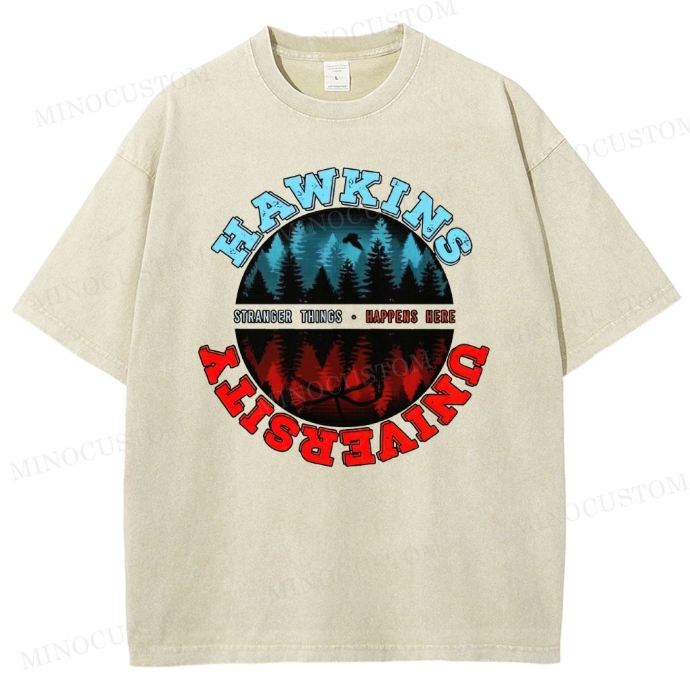 Retro Small-Town Supernatural University Graphic Washed T-Shirt