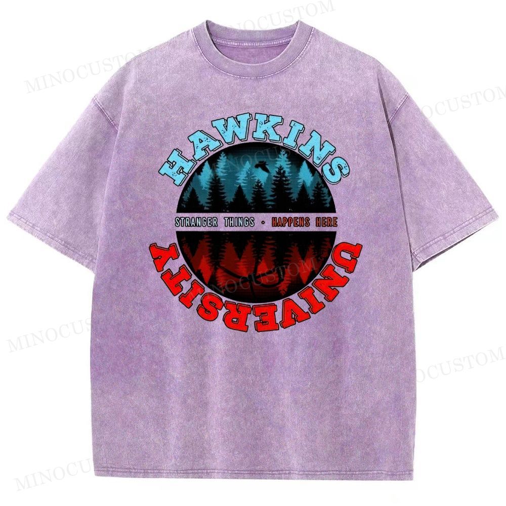 Retro Small-Town Supernatural University Graphic Washed T-Shirt