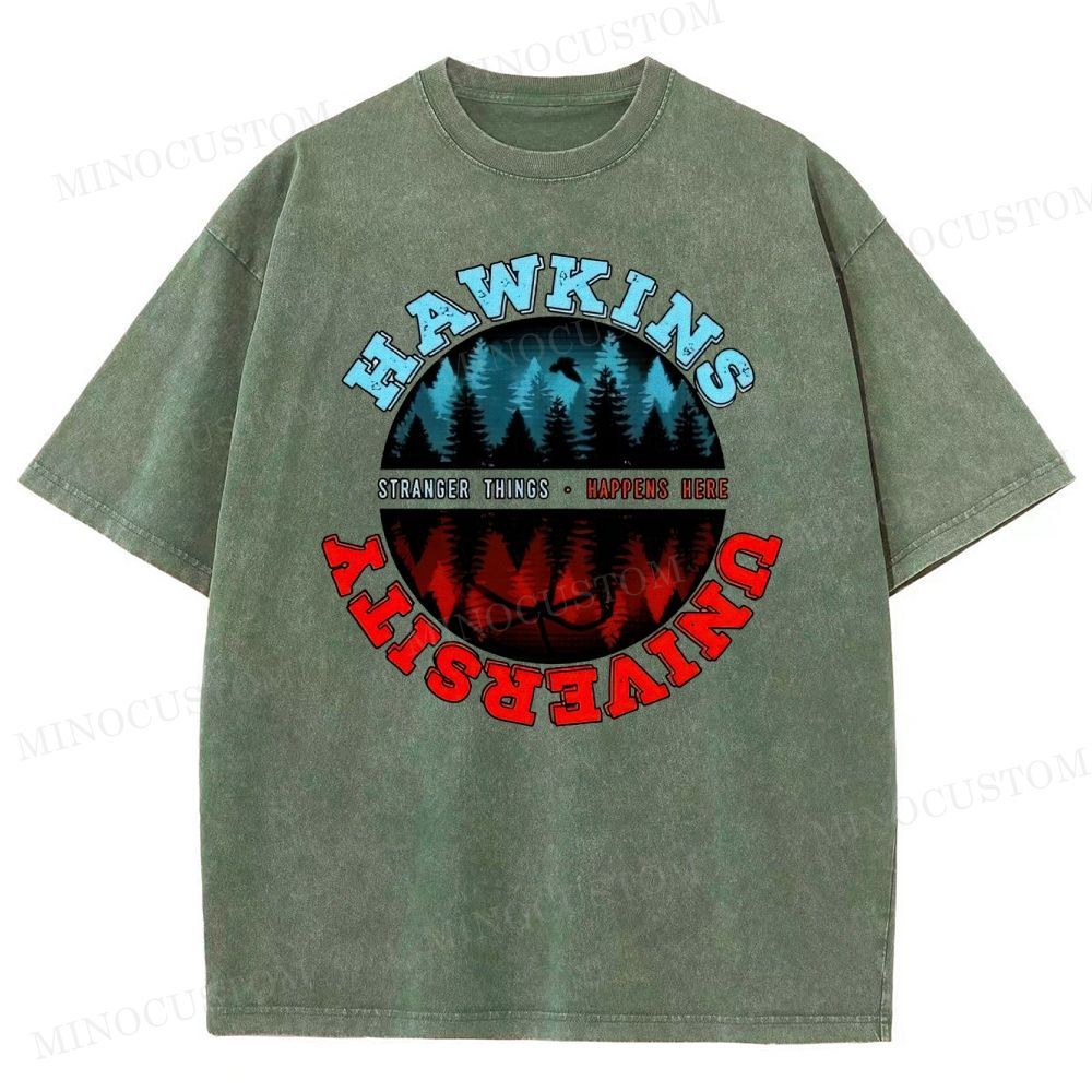 Retro Small-Town Supernatural University Graphic Washed T-Shirt