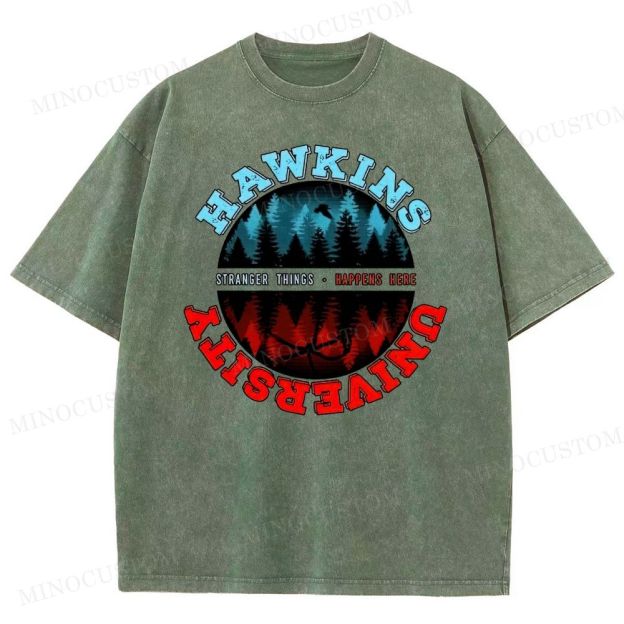 Retro Small-Town Supernatural University Graphic Washed T-Shirt