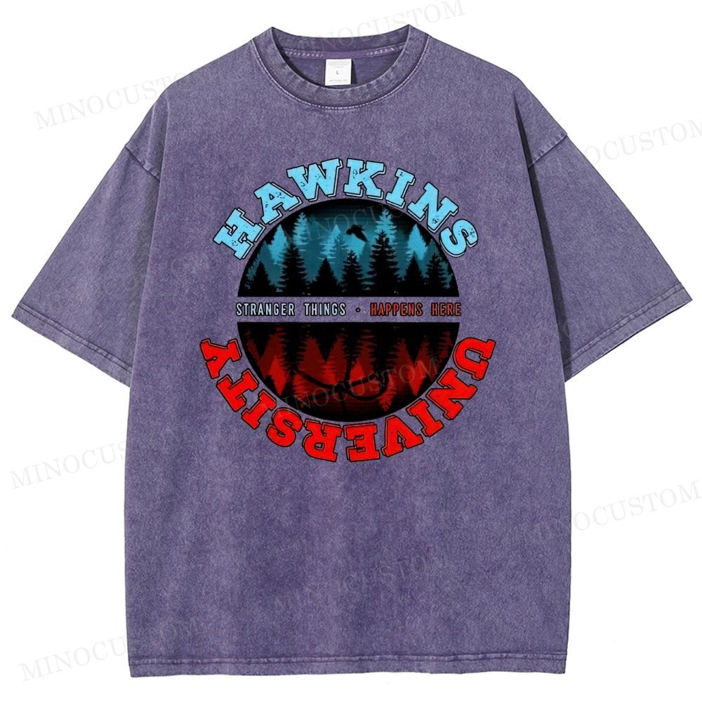 Retro Small-Town Supernatural University Graphic Washed T-Shirt