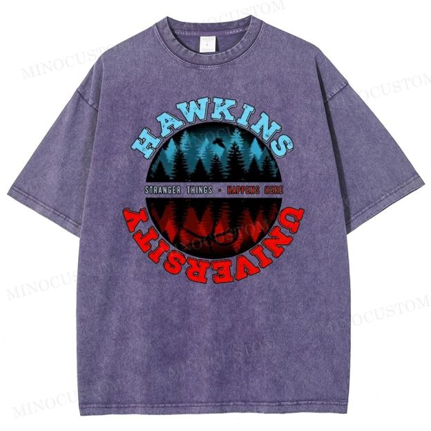 Retro Small-Town Supernatural University Graphic Washed T-Shirt