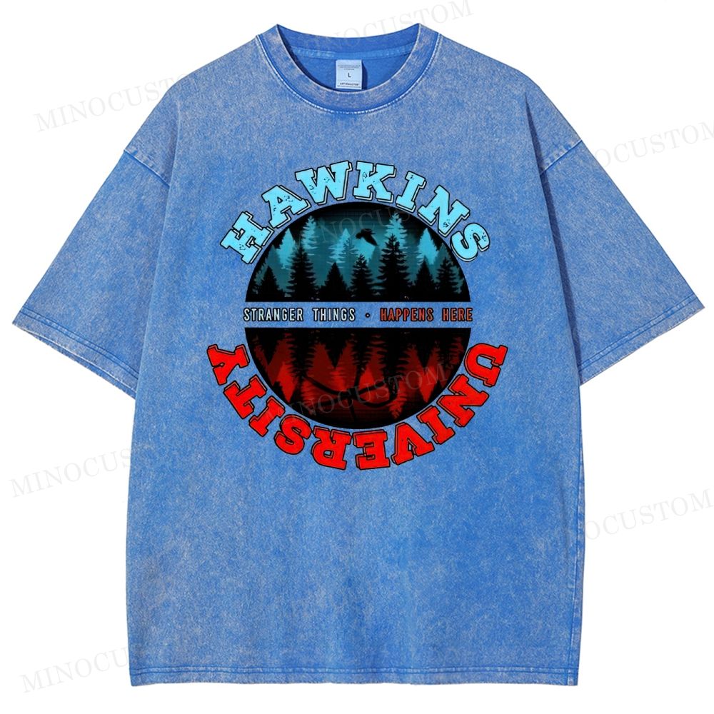 Retro Small-Town Supernatural University Graphic Washed T-Shirt