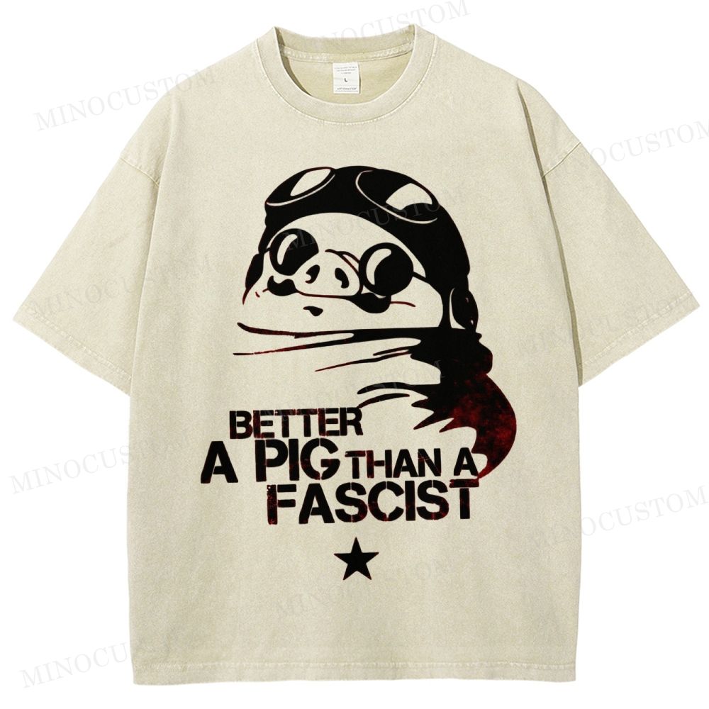Aviator Pig Parody Washed T-Shirt 
