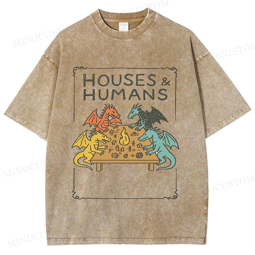 Retro "Houses & Humans" Dragons Tabletop Game Graphic Washed T-Shirt