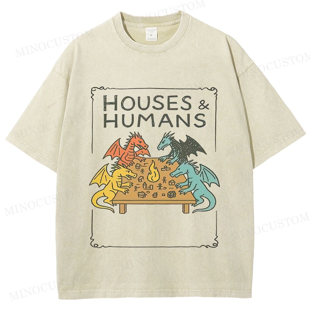 Retro "Houses & Humans" Dragons Tabletop Game Graphic Washed T-Shirt