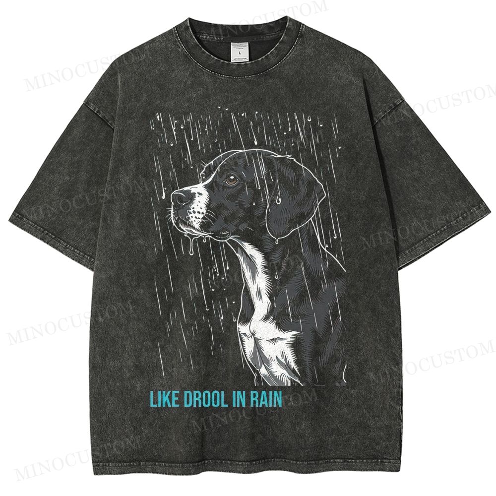 Retro "Like Drool in Rain" Rainy Dog Washed T-Shirt