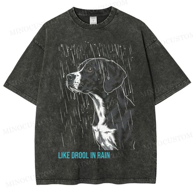 Retro "Like Drool in Rain" Rainy Dog Washed T-Shirt